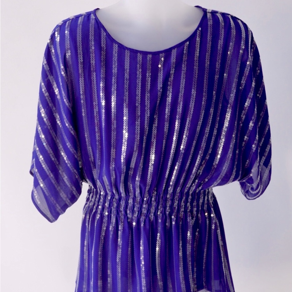 ⚡️⚡️🎄Beautiful blue Joan Rivers sequin top. Size L. NWT. Great for night out.